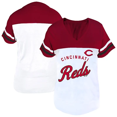 Profil femme - T-shirt à col en V blanc et rouge Cincinnati Reds grande taille
