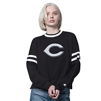 Women's Starter Black Cincinnati Reds Rally Cropped Drop Shoulder Crewneck Sweatshirt