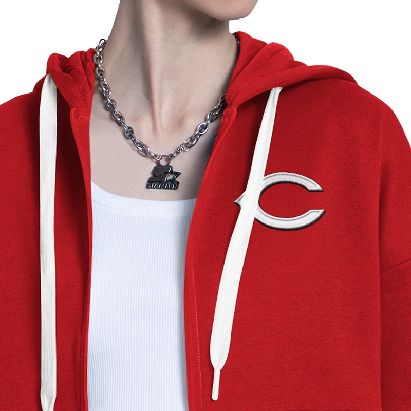 Sweat à capuche zippé Starter rouge/gris chiné Cincinnati Reds Wishbone pour femme