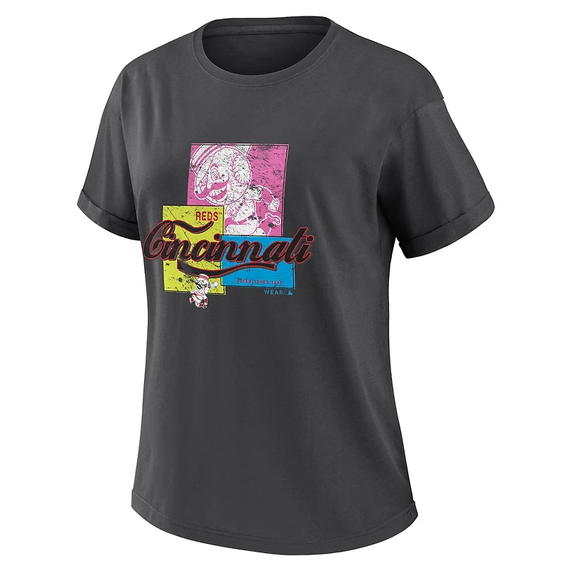 Women's WEAR by Erin Andrews Charcoal Cincinnati Reds Domestic Box Color Boyfriend T-Shirt