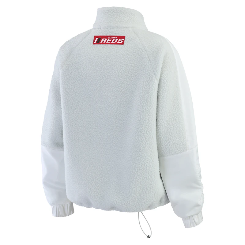 Women's WEAR by Erin Andrews Gray Cincinnati Reds Polar Fleece Quarter-Zip Jacket