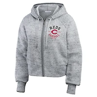 Sweat à capuche court entièrement zippé en polaire mouchetée WEAR by Erin Andrews Heather Gray des Cincinnati Reds pour femme