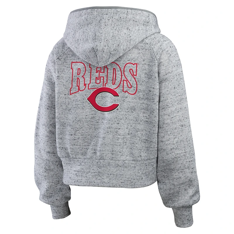 Sweat à capuche court entièrement zippé en polaire mouchetée WEAR by Erin Andrews Heather Gray des Cincinnati Reds pour femme