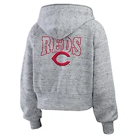 Sweat à capuche court entièrement zippé en polaire mouchetée WEAR by Erin Andrews Heather Gray des Cincinnati Reds pour femme