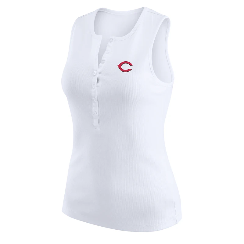 Débardeur Henley côtelé blanc des Reds de Cincinnati pour femme WEAR by Erin Andrews