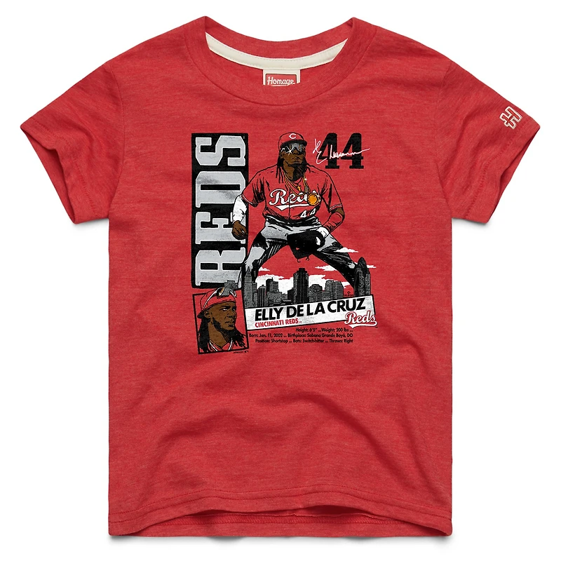 Youth Homage Elly De La Cruz Red Cincinnati Reds Player Graphic Tri-Blend T-Shirt