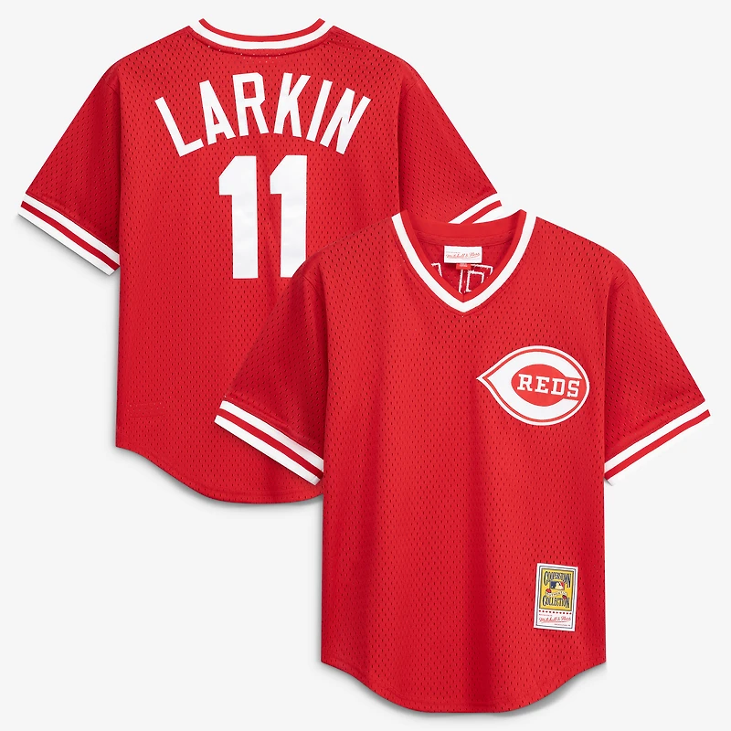 Youth Mitchell & Ness Barry Larkin Red Cincinnati Reds Cooperstown Collection Mesh Batting Practice Jersey