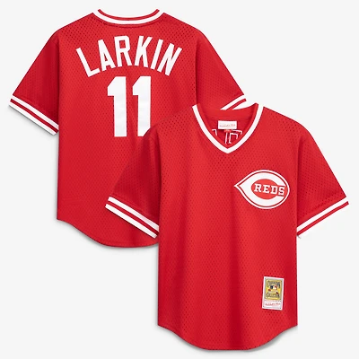 Youth Mitchell & Ness Barry Larkin Red Cincinnati Reds Cooperstown Collection Mesh Batting Practice Jersey