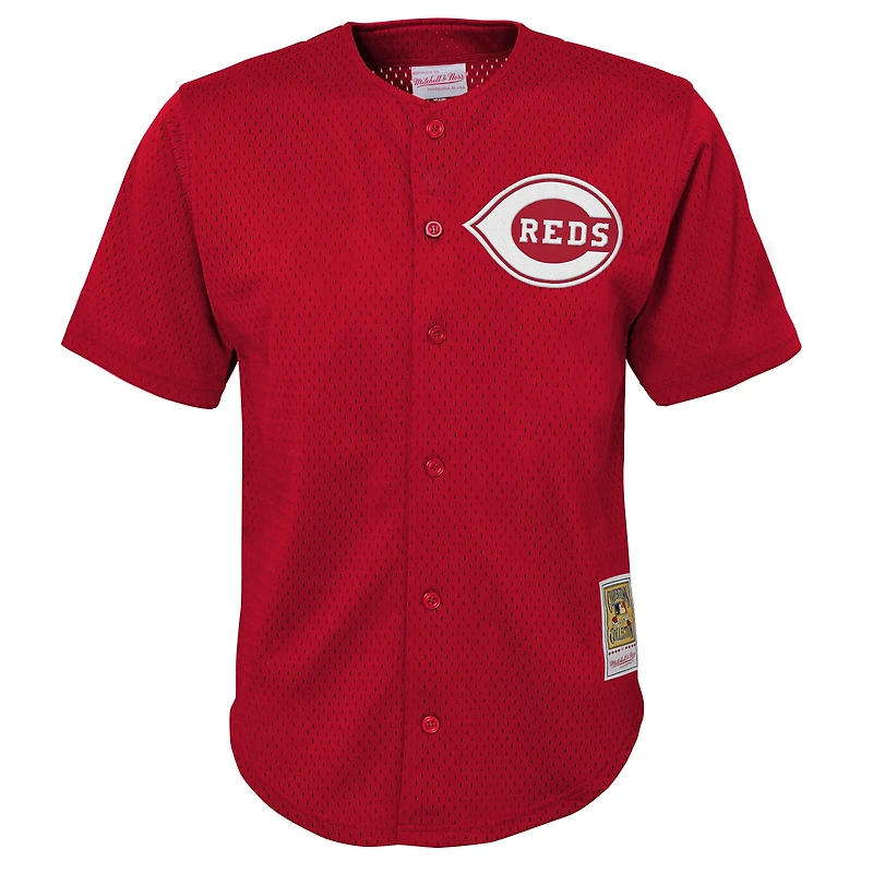 Maillot d'entraînement au bâton Mitchell & Ness Deion Sanders rouge des Reds de Cincinnati, Cooperstown, pour jeunes.