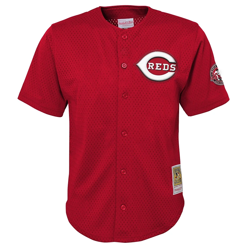 Maillot d'entraînement au bâton en maille pour jeunes Mitchell & Ness Ken Griffey Jr. Red Cincinnati Reds Cooperstown Collection