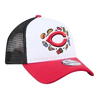 Casquette trucker ajustable New Era blanche et rouge Cincinnati Reds Food A-Frame 9FORTY pour jeunes