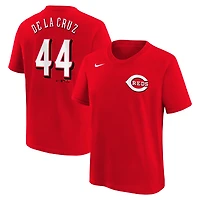 T-shirt Nike Elly De La Cruz pour enfant, rouge, Cincinnati Reds, nom et numéro du joueur à domicile