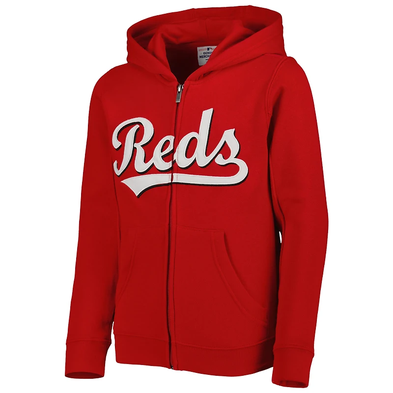 Youth Red Cincinnati Reds Wordmark Full-Zip Fleece Hoodie