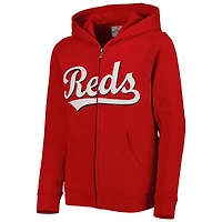Youth Red Cincinnati Reds Wordmark Full-Zip Fleece Hoodie
