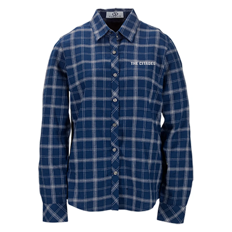 Chemise boutonnée à manches longues en flanelle bleu marine Citadel Bulldogs Brewer pour femme