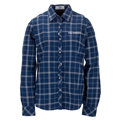 Chemise boutonnée à manches longues en flanelle bleu marine Citadel Bulldogs Brewer pour femme