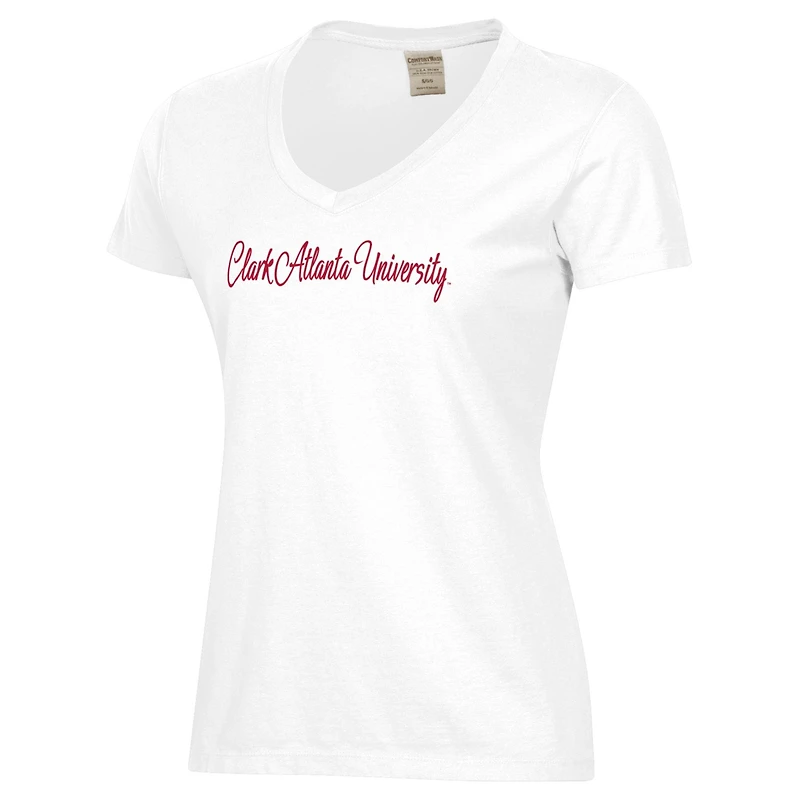 T-shirt col V blanc délavé pour femme avec logo Clark Atlanta University Panthers