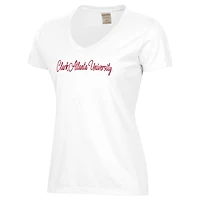 T-shirt col V blanc délavé pour femme avec logo Clark Atlanta University Panthers