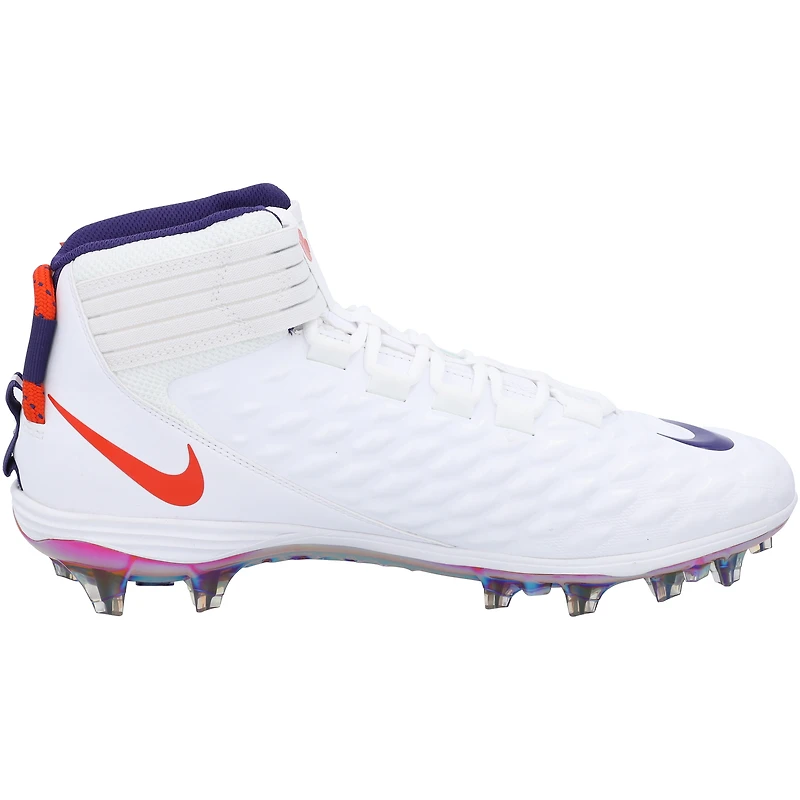 Chaussures à crampons Nike Force Pro 2 blanches/violettes de l'équipe des Clemson Tigers issues du programme football