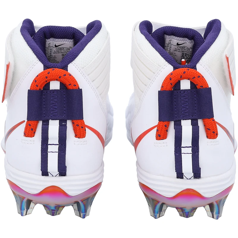 Chaussures à crampons Nike Force Pro 2 blanches/violettes de l'équipe des Clemson Tigers issues du programme football