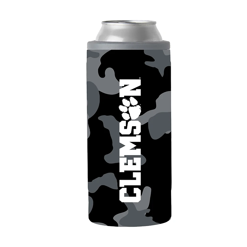 Clemson Tigers 12oz. Black Camo Slim Can Cooler