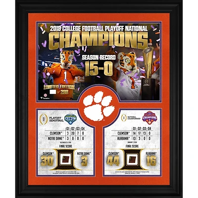 Clemson Tigers Encadré 20" x 24" Collage des champions des séries éliminatoires de football universitaire 2018 avec un morceau de jeu de football utilisé à la fois du Cotton Bowl 2018 et du match de championnat national 2019 - Édition limitée à 200 exemplaires