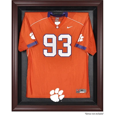 Vitrine de présentation du maillot avec logo encadré en acajou des Clemson Tigers
