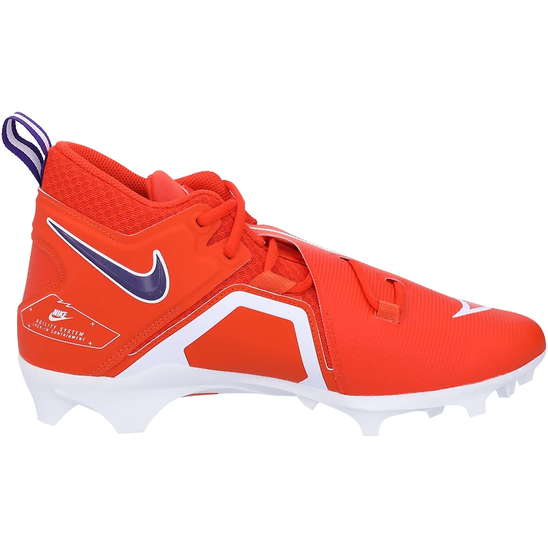 Crampons Nike Alpha Pro 3 orange de l'équipe des Clemson Tigers issus du programme football