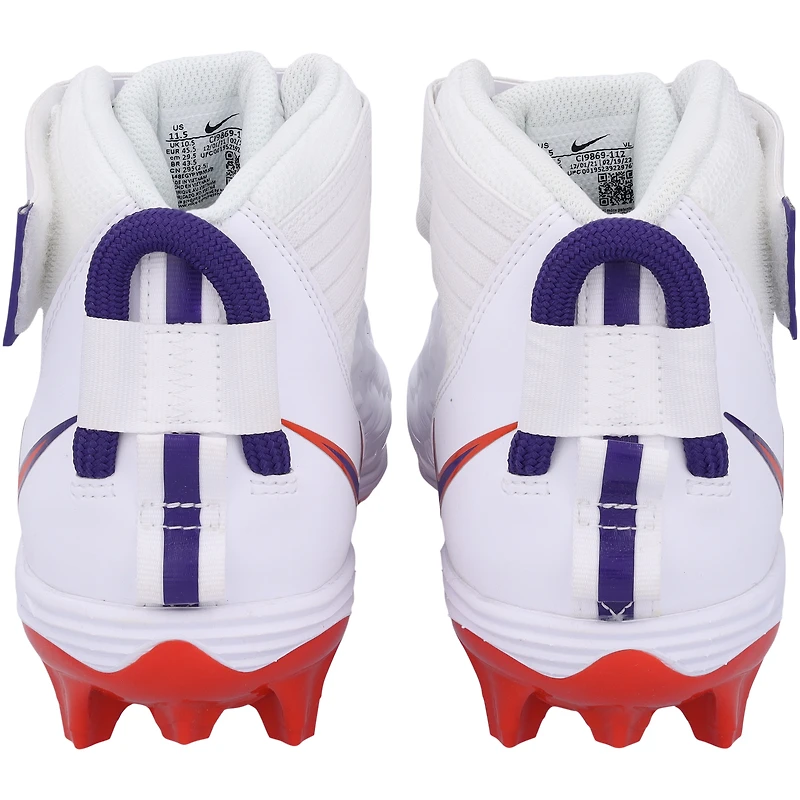 Chaussures à crampons Nike Force Pro 2 blanches/oranges de l'équipe des Clemson Tigers issues du programme football