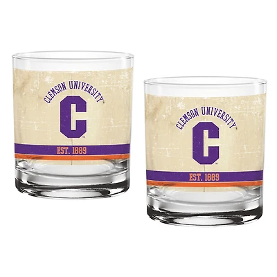 Clemson Tigers paquet de deux 14oz. Ensemble de verres vintage beige