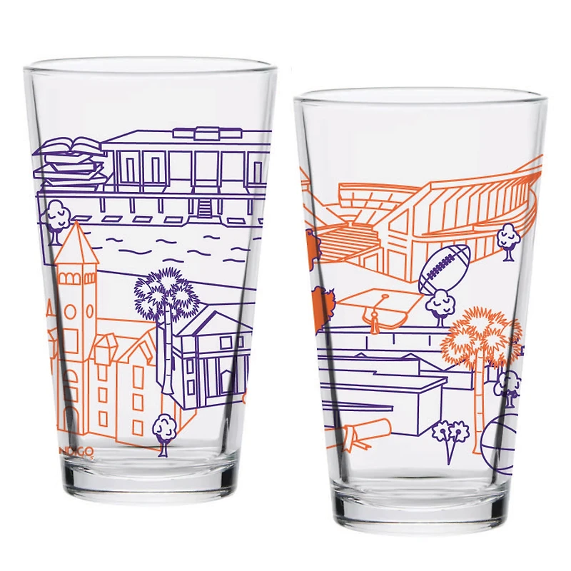 Clemson Tigers paquet de deux 16oz. Ensemble de verres à pinte Campus Line Art