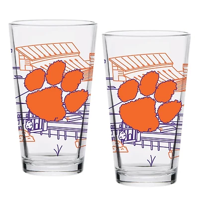 Clemson Tigers Two-Pack 16oz. Campus Line Art Pint Glass Set