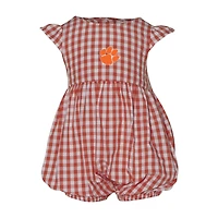 Girl's Infant Garb Orange Clemson Tigers Cara Gingham Ruffled Bodysuit