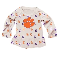 Girls Infant Wes & Willy Oatmeal Clemson Tigers Ruffle Raglan Long Sleeve T-Shirt Leggings Set