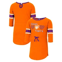 Girls Toddler Colosseum Heathered Orange Clemson Tigers Poppin Sleeve Stripe Dress