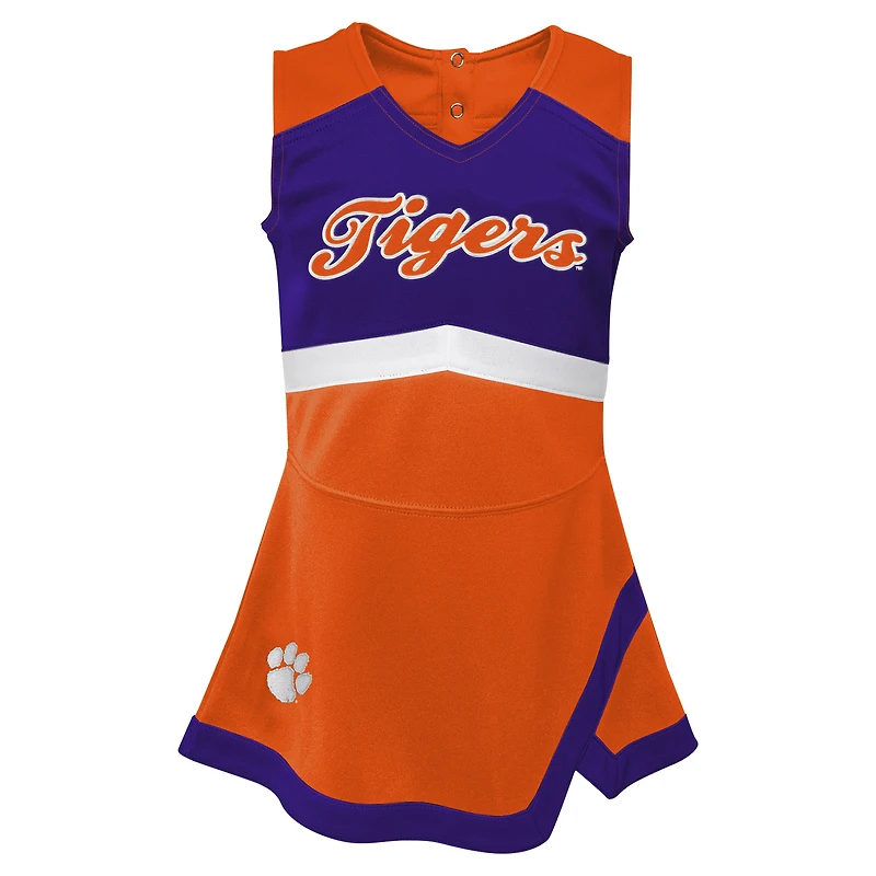 Robe de capitaine des pom-pom girls Clemson Tigers orange pour petites filles avec bloomers