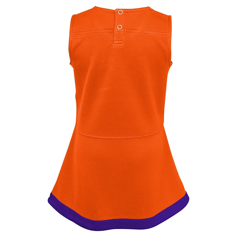 Robe de capitaine des pom-pom girls Clemson Tigers orange pour petites filles avec bloomers
