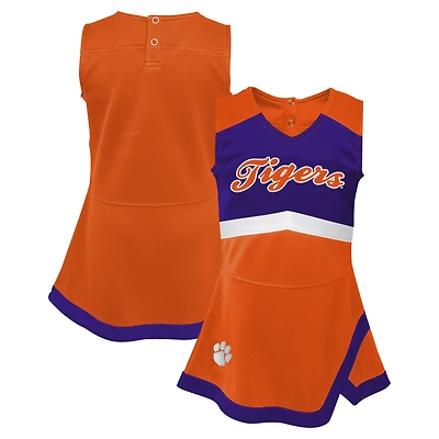 Robe de capitaine des pom-pom girls Clemson Tigers orange pour petites filles avec bloomers