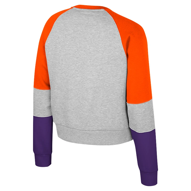 Girls Youth Colosseum Heather Gray Clemson Tigers Katinka Rhinestone Pullover Sweatshirt