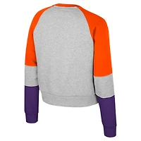 Girls Youth Colosseum Heather Gray Clemson Tigers Katinka Rhinestone Pullover Sweatshirt