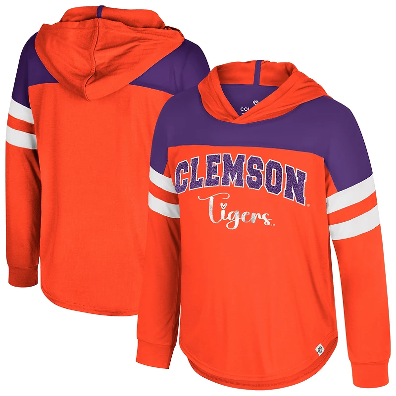 T-shirt à manches longues et capuche réfléchissant orange pour jeunes filles Colosseum Clemson Tigers