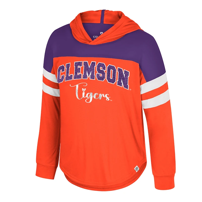 T-shirt à manches longues et capuche réfléchissant orange pour jeunes filles Colosseum Clemson Tigers
