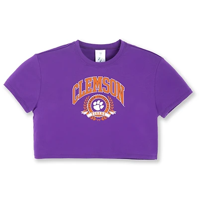 Girls Youth ZooZatz Purple Clemson Tigers Laurels Tri-Blend Cropped T-shirt