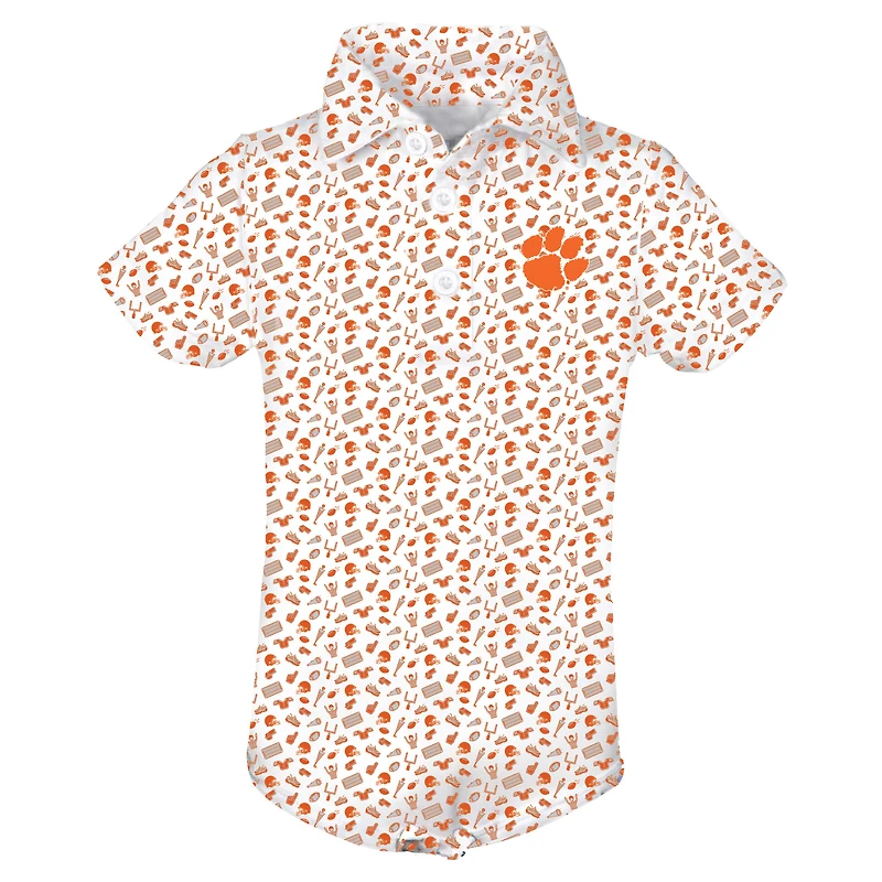 Infant Garb Orange Clemson Tigers Tom Allover Print Performance Polo Bodysuit