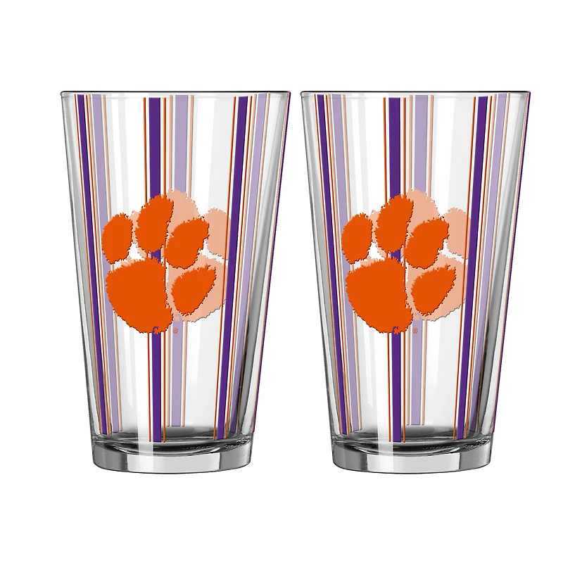 Logo Brands Clemson Tigers Two-Piece 16oz. Striped Pint Glass Set