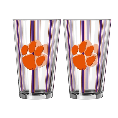 Logo Brands Clemson Tigers Two-Piece 16oz. Striped Pint Glass Set