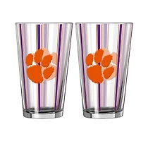 Logo Brands Clemson Tigers Two-Piece 16oz. Striped Pint Glass Set