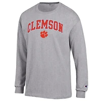T-shirt à manches longues pour homme Champion Heather Grey Clemson Tigers Arch Over Logo