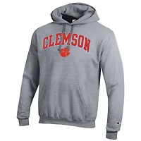 Sweat à capuche en polaire avec logo arqué Champion Heather Grey pour homme des Clemson Tigers