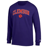 T-shirt à manches longues pour homme Champion Purple Clemson Tigers Arch Over Logo
